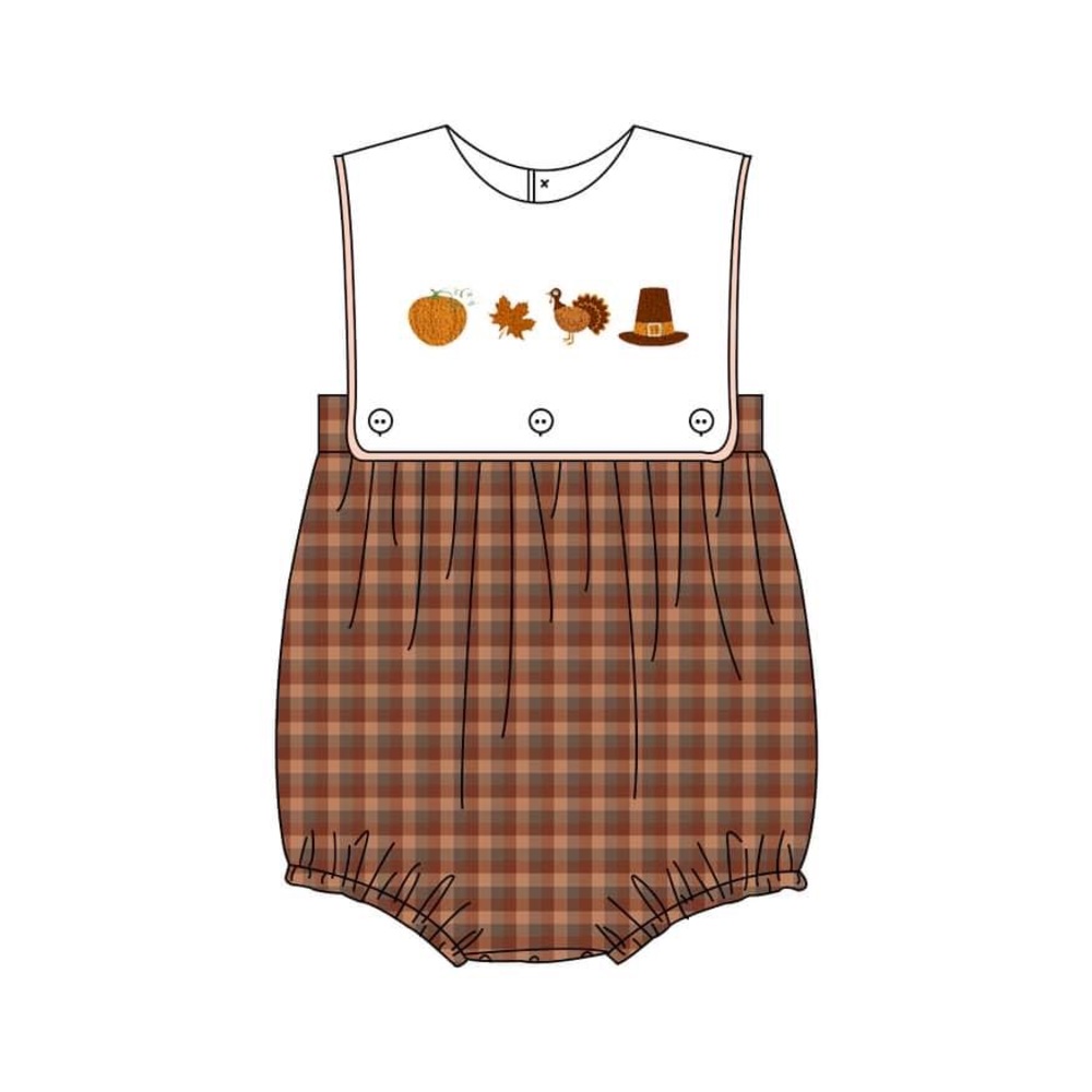 French Knot Turkey Embroidered Boy Romper